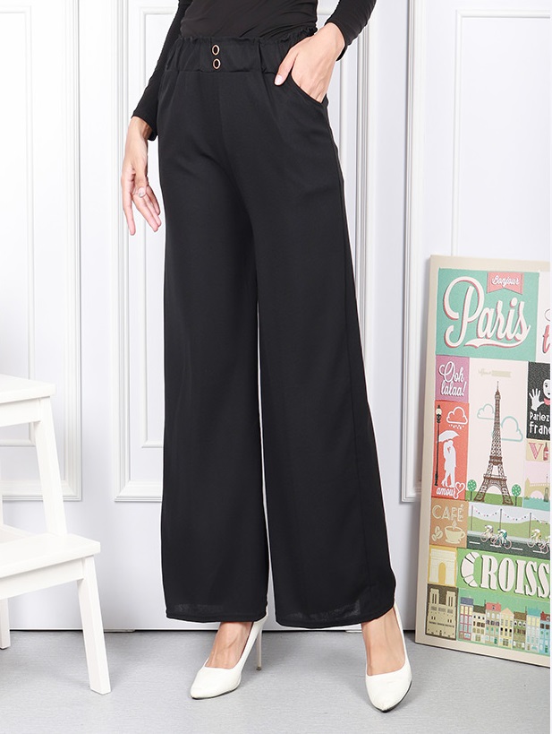 QA-590 BUTTON STRAIGHT PANTS BLACK