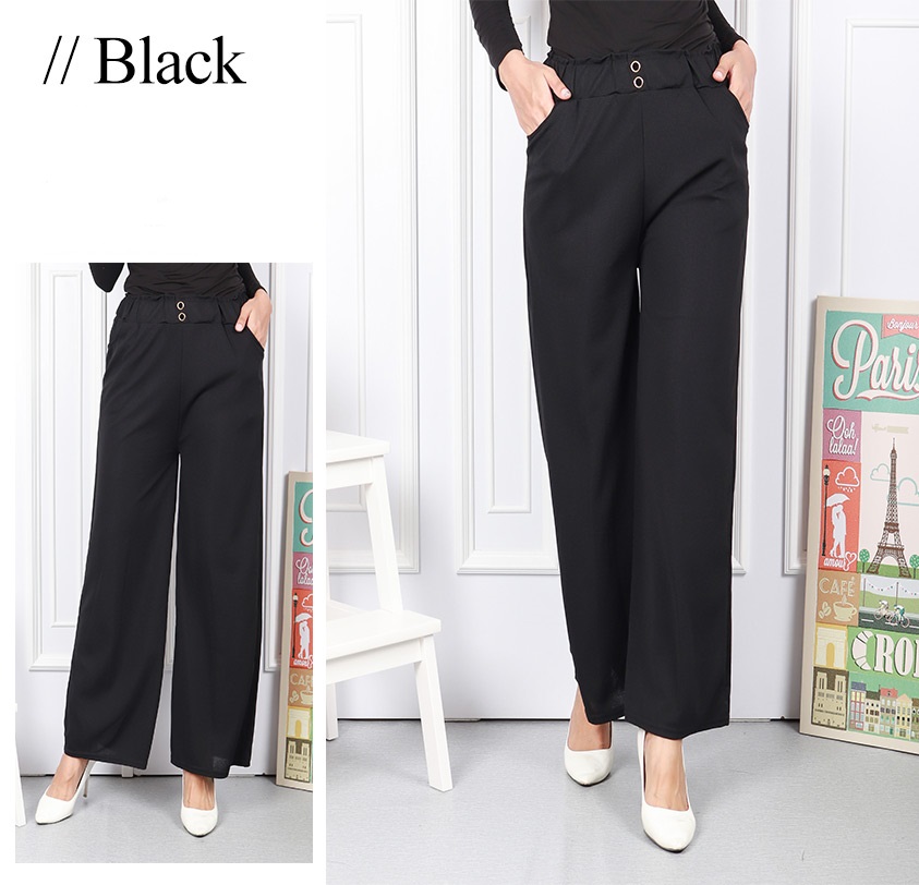 QA-590 BUTTON STRAIGHT PANTS BLACK