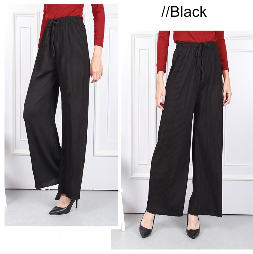 QA-592 PLEATED WIDE PANTS BLACK