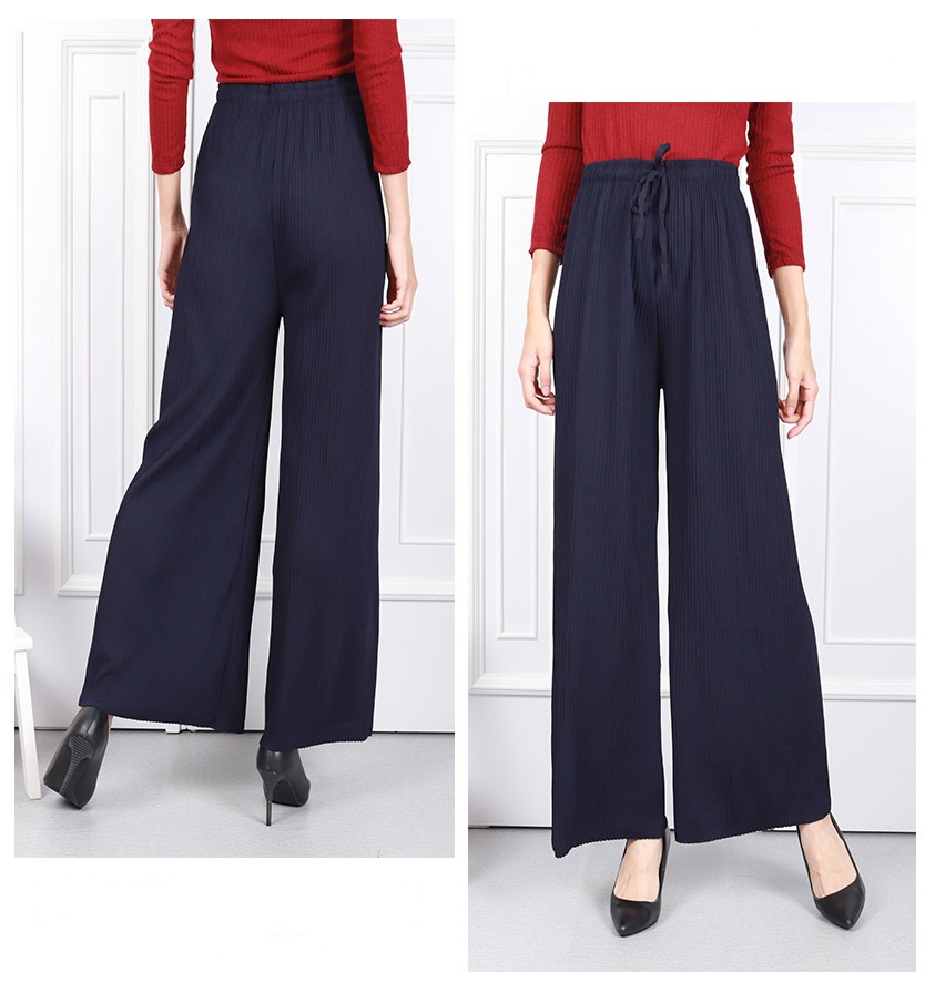 QA-592 PLEATED WIDE PANTS NAVY BLUE