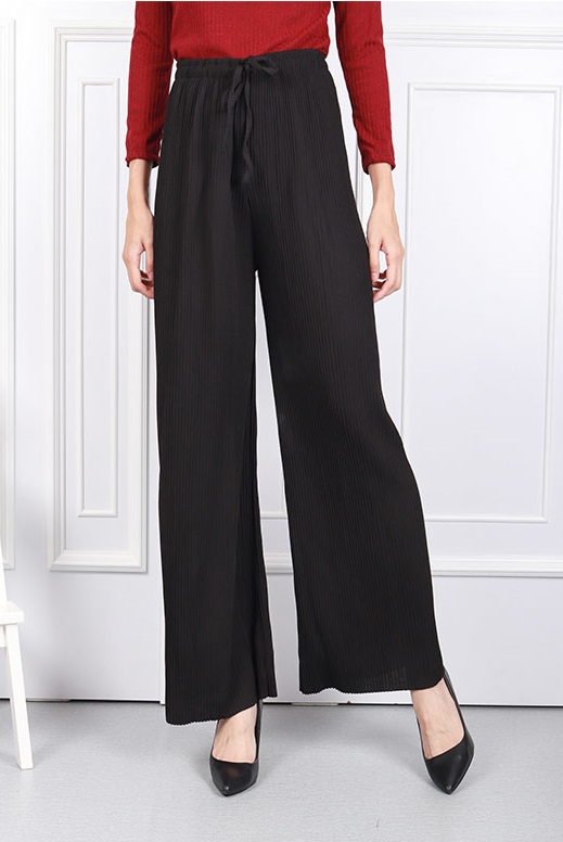 QA-592 PLEATED WIDE PANTS BLACK