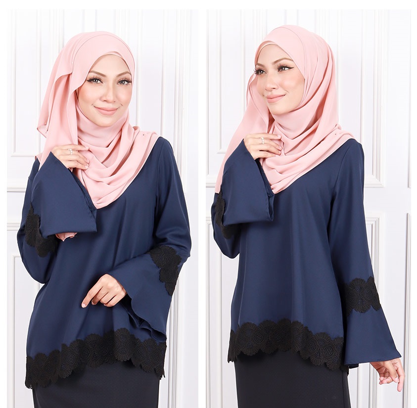 QA-596 CLASSIC LACE BLOUSE NAVY BLUE