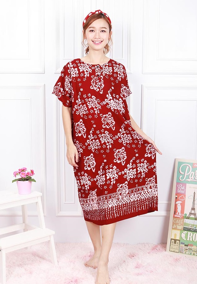 QA-603 Kaftan Button Sleeping Dress Maroon