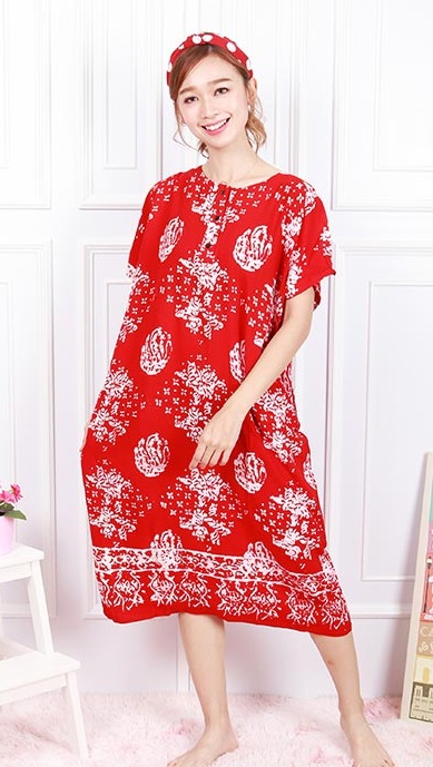 QA-603 Kaftan Button Sleeping Dress Red