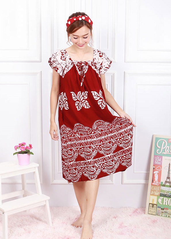 QA-604 Neckline Kaftan Sleeping Dress Maroon