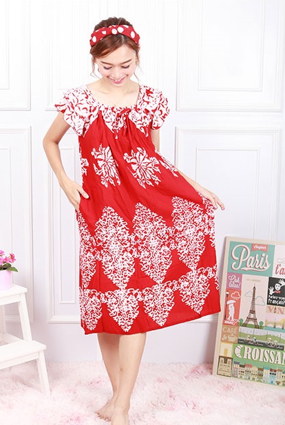 QA-604 Neckline Kaftan Sleeping Dress Red