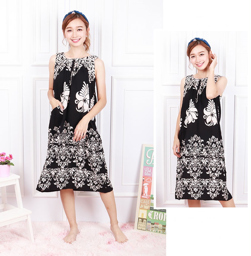 QA-605 Sleeveless Kaftan Sleeping Dress Black