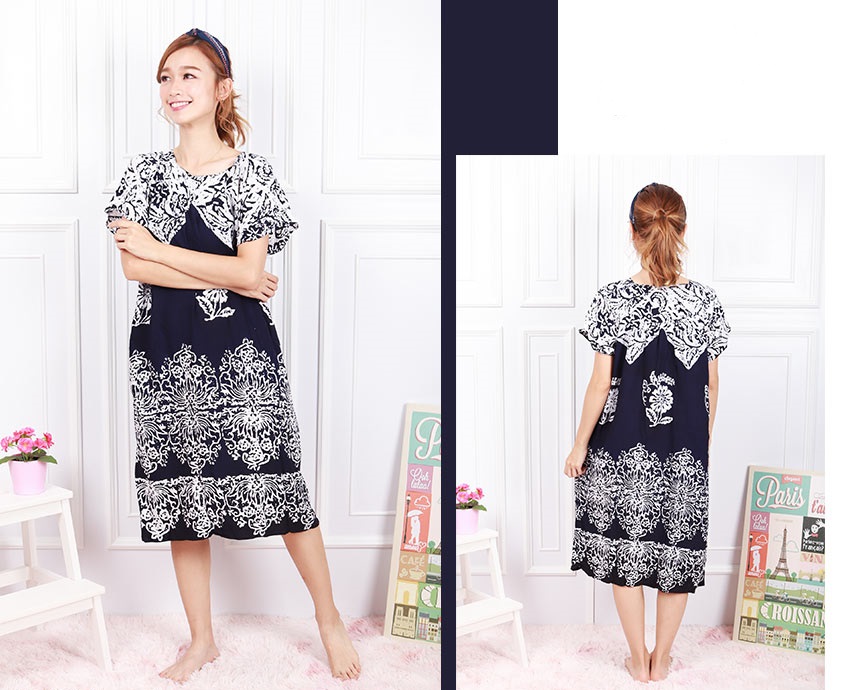 QA-613 WOMEN'S KAFTAN SLEEPING DRESS NAVY BLUE