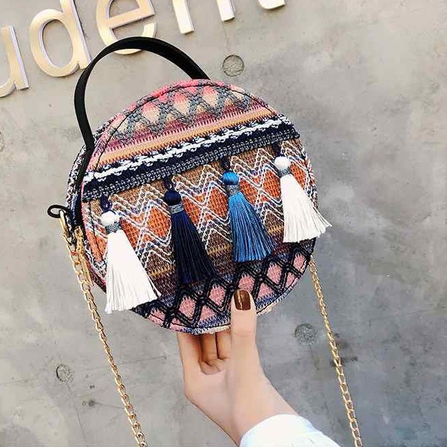 KW80450 ROUND TASSEL SLING BAG BLUE