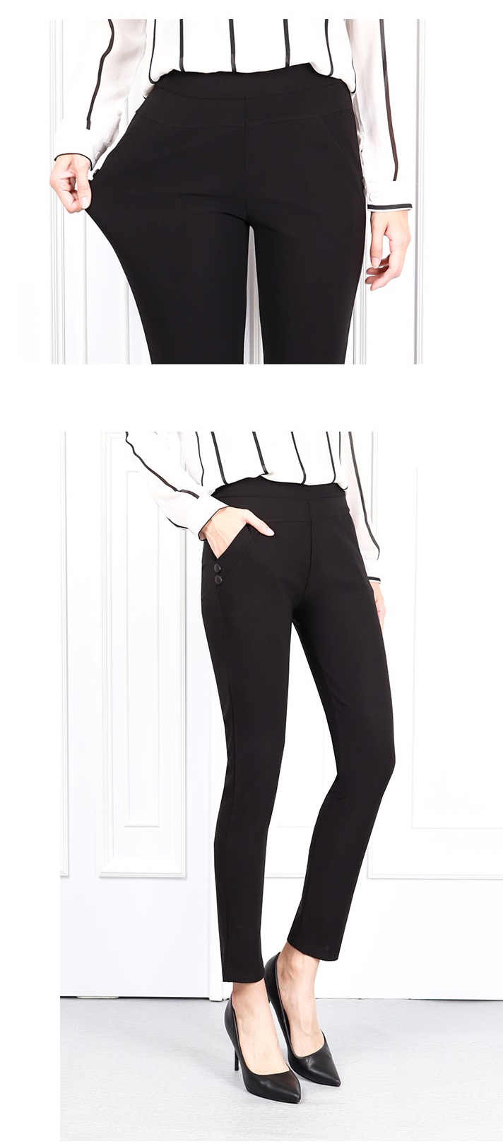 QA-614 SIDE BUTTON FORMAL PANTS BLACK