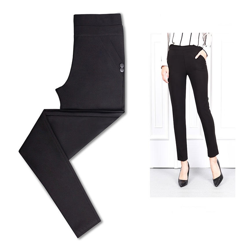 QA-614 SIDE BUTTON FORMAL PANTS BLACK