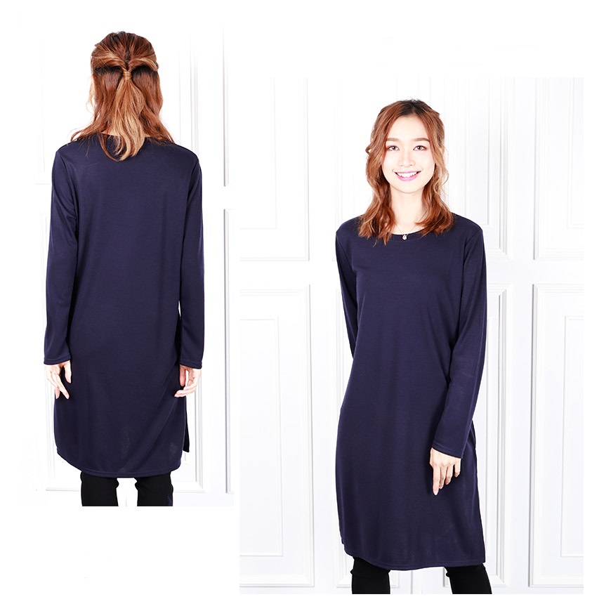 QA-616 CASUAL SIDE SLITS BLOUSE NAVY BLUE