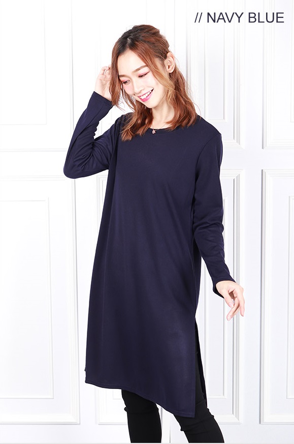 QA-616 CASUAL SIDE SLITS BLOUSE NAVY BLUE