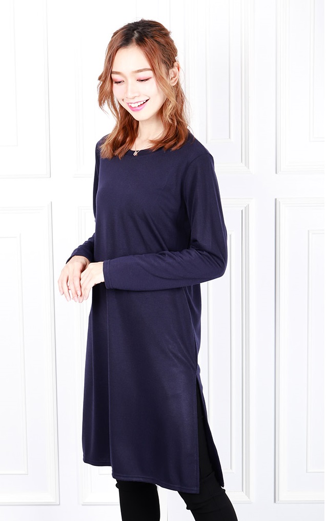 QA-616 CASUAL SIDE SLITS BLOUSE NAVY BLUE