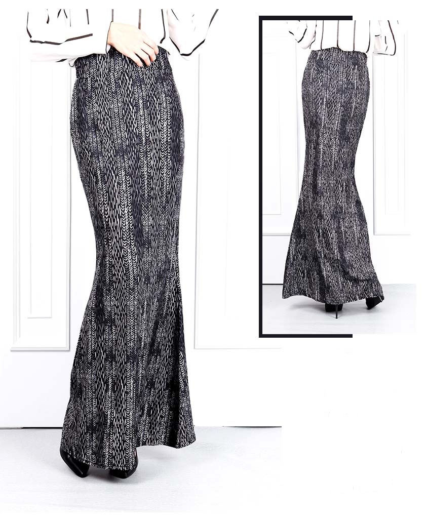 QA-622 PRINTED MERMAID MAXI SKIRT BLACK