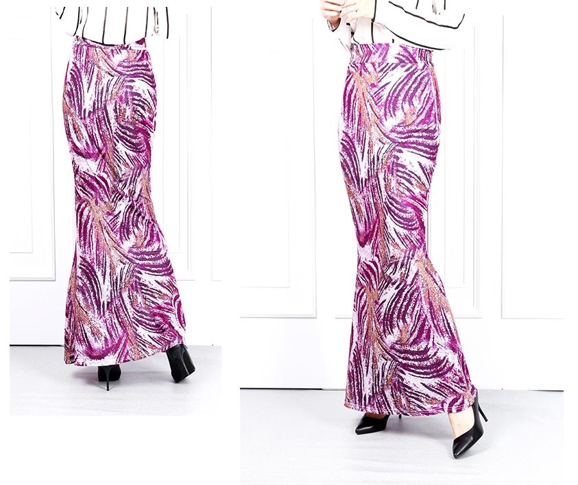 QA-622 PRINTED MERMAID MAXI SKIRT MAGENTA