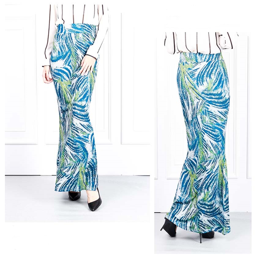 QA-622 PRINTED MERMAID MAXI SKIRT SKY BLUE