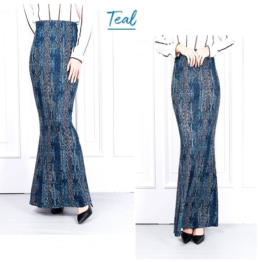 QA-622 PRINTED MERMAID MAXI SKIRT TEAL