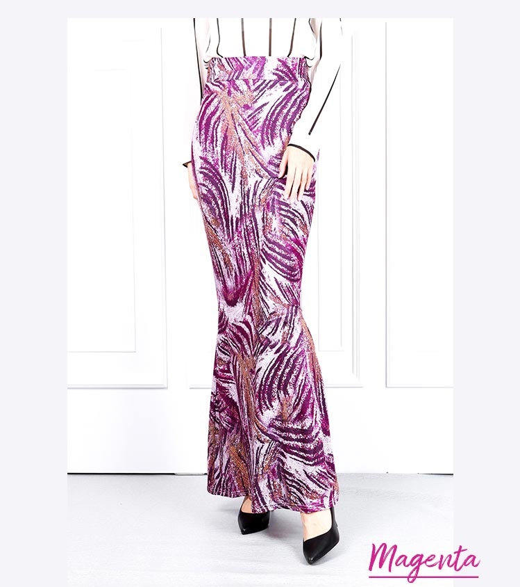 QA-622 PRINTED MERMAID MAXI SKIRT MAGENTA