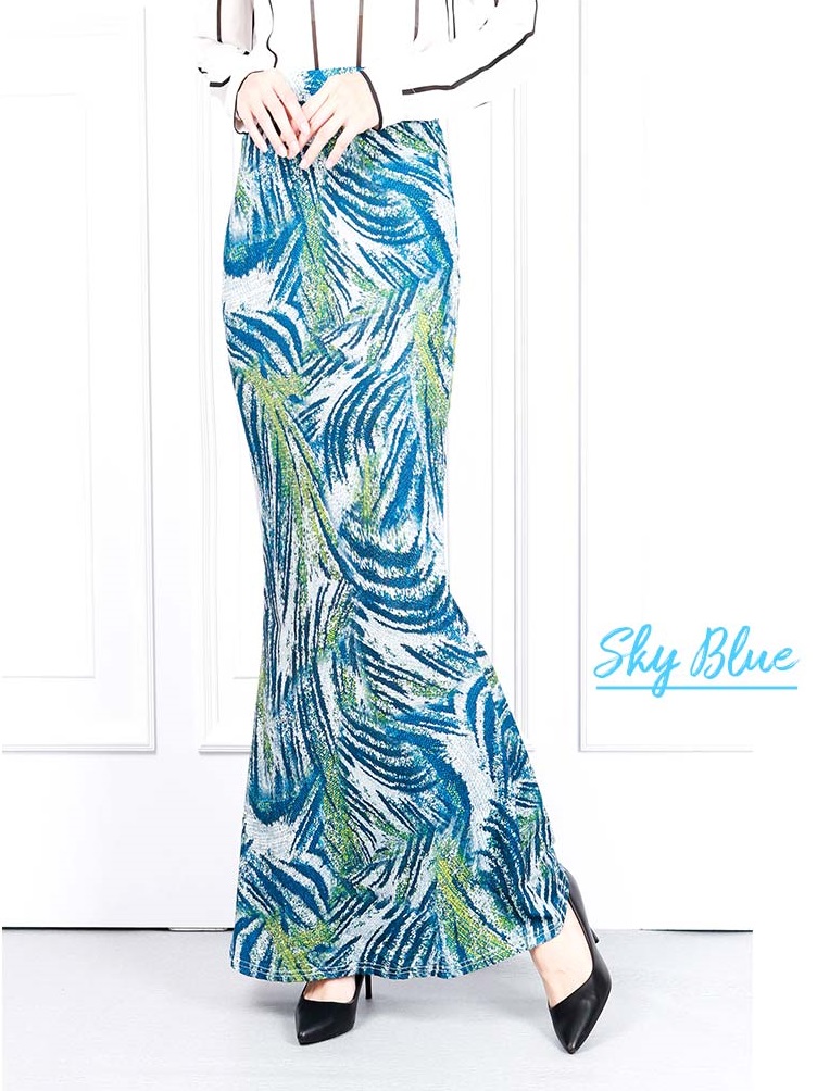 QA-622 PRINTED MERMAID MAXI SKIRT SKY BLUE