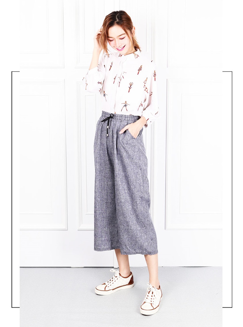 QA-623 WIDE LEG PALAZZO PANTS BLUE GREY