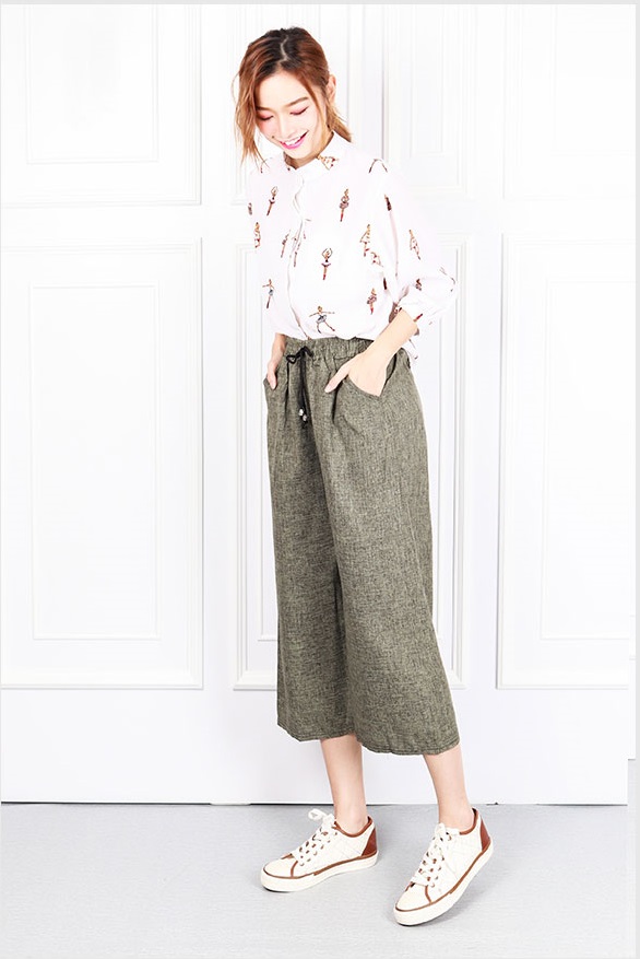 QA-623 WIDE LEG PALAZZO PANTS GREEN