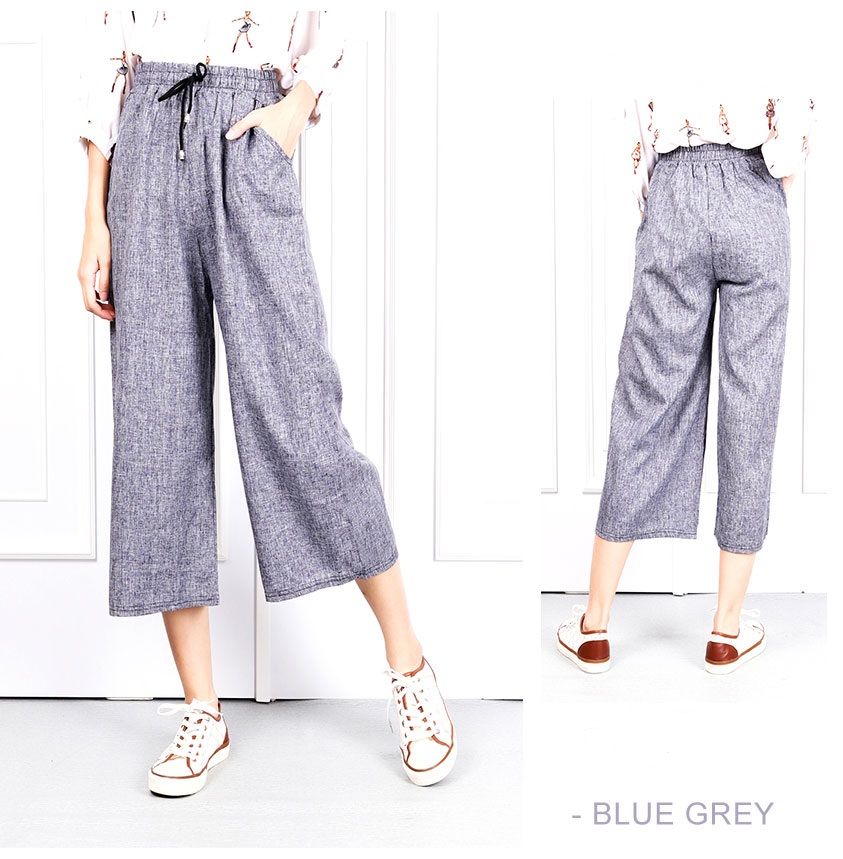 QA-623 WIDE LEG PALAZZO PANTS BLUE GREY