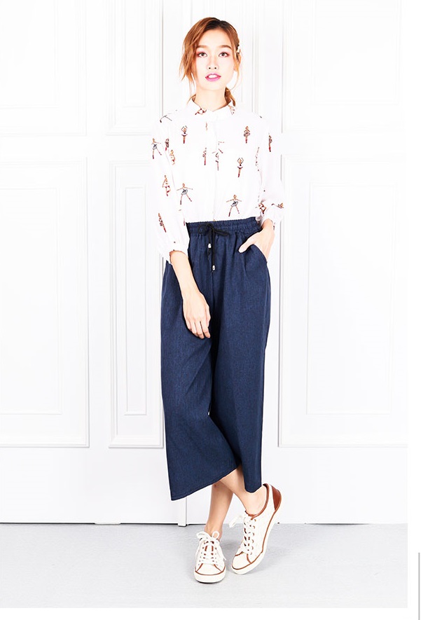 QA-623 WIDE LEG PALAZZO PANTS NAVY BLUE