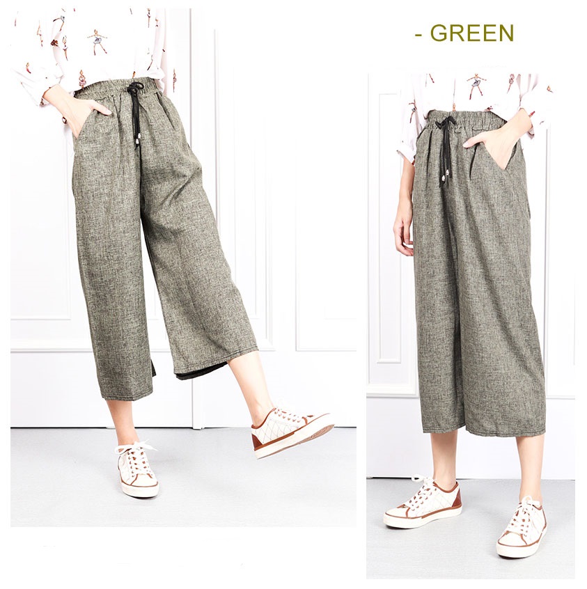 QA-623 WIDE LEG PALAZZO PANTS GREEN