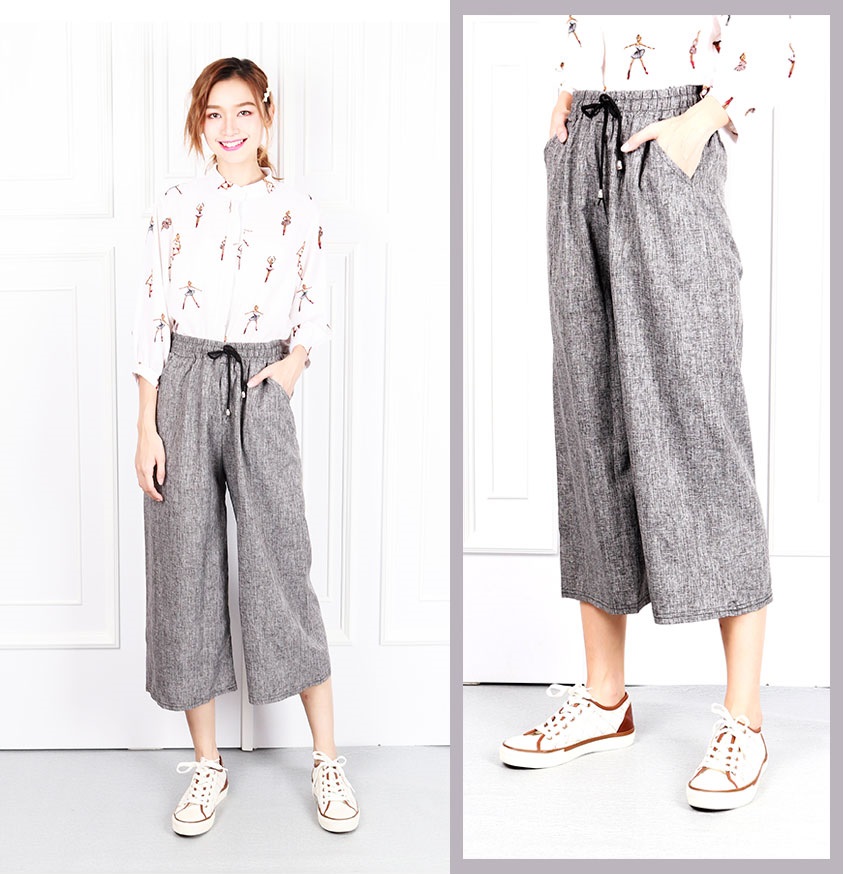 QA-623 WIDE LEG PALAZZO PANTS GREY