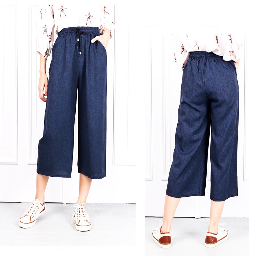 QA-623 WIDE LEG PALAZZO PANTS NAVY BLUE