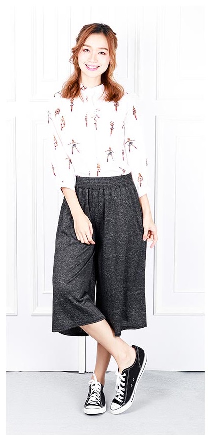 QA-624 WIDE LEG CASUAL PANTS BLACK