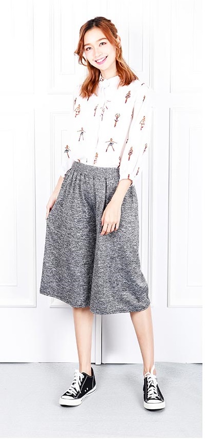 QA-624 WIDE LEG CASUAL PANTS GREY