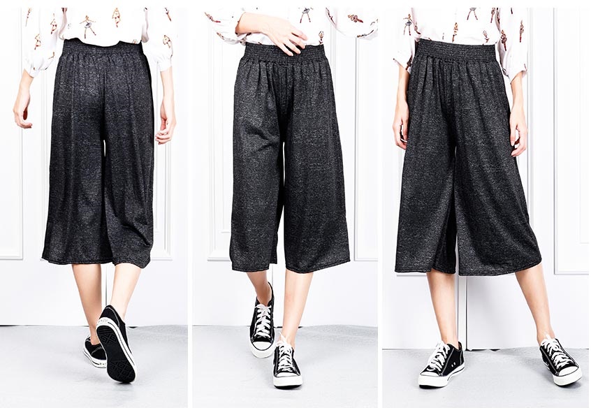 QA-624 WIDE LEG CASUAL PANTS BLACK