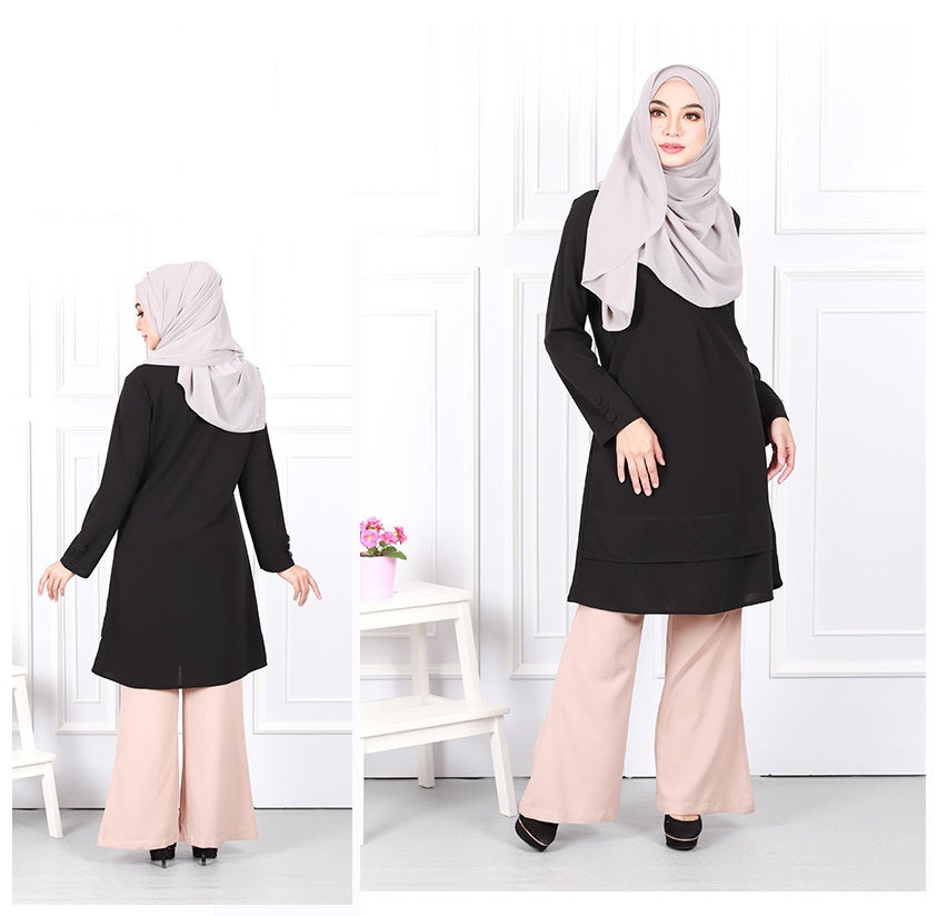 QA-630 FRONT ZIP JASMINE BLOUSE BLACK