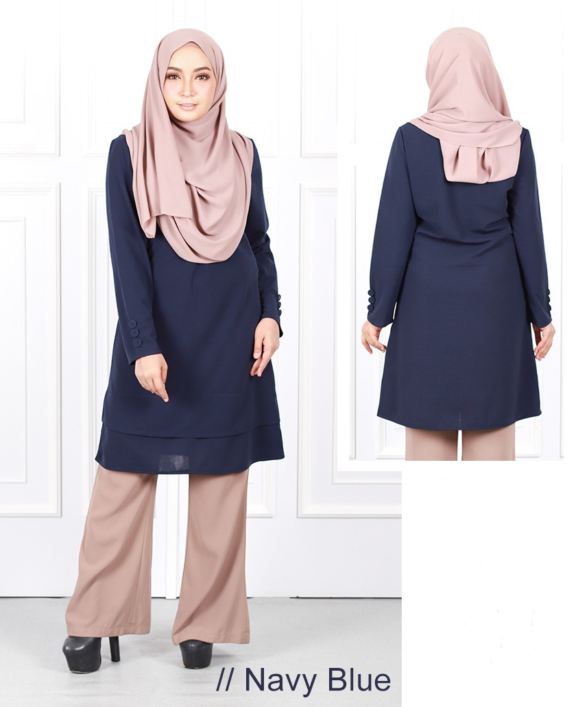 QA-630 FRONT ZIP JASMINE BLOUSE NAVY BLUE