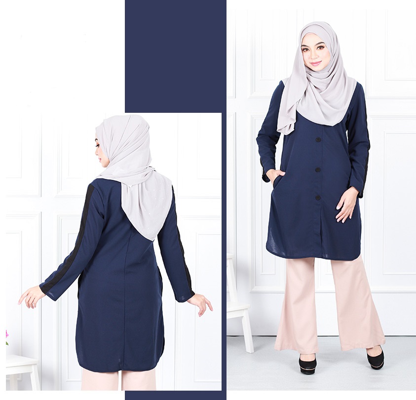 QA-631 MEENA TUNIC BLOUSE NAVY BLUE