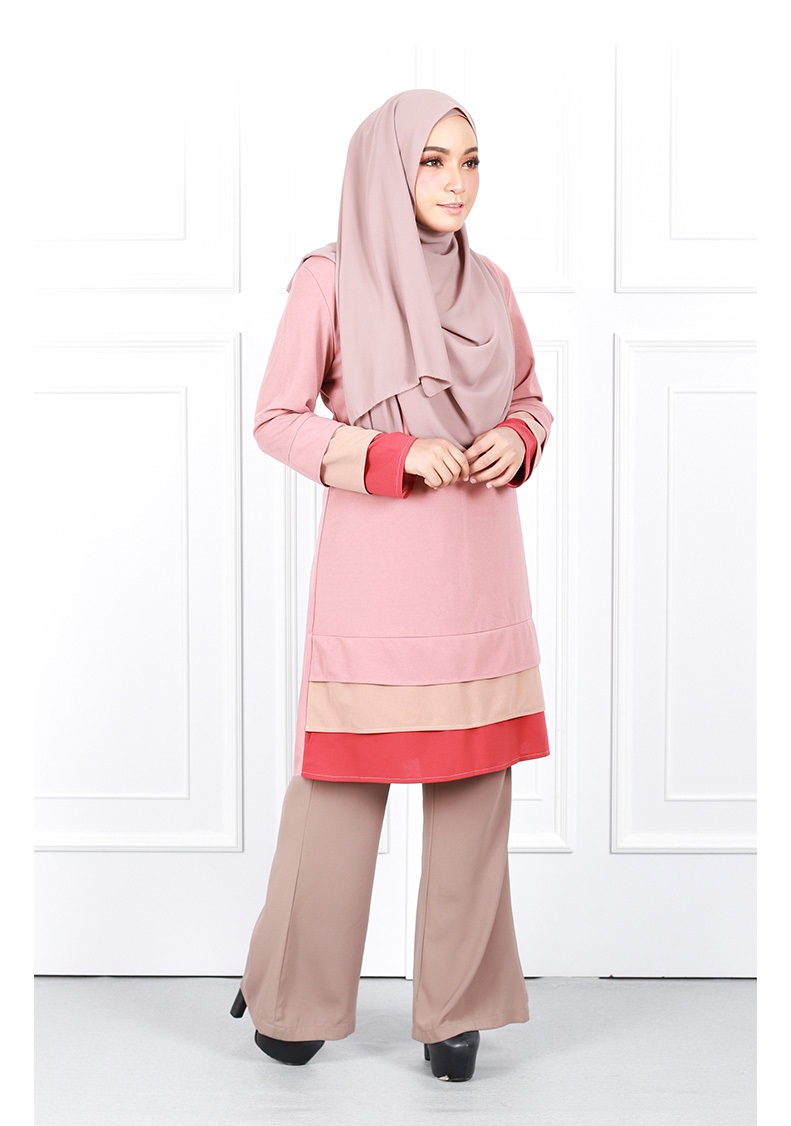 QA-632 TRI COLORS LAYERED BLOUSE PINK