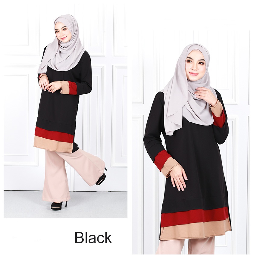 QA-632 TRI COLORS LAYERED BLOUSE BLACK