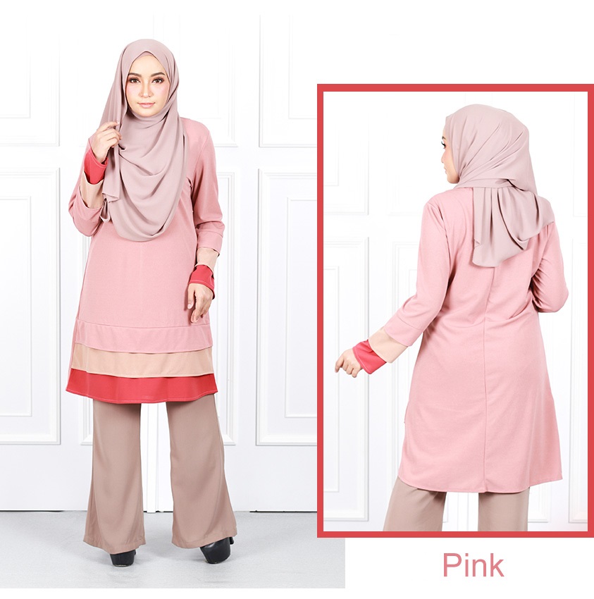 QA-632 TRI COLORS LAYERED BLOUSE PINK