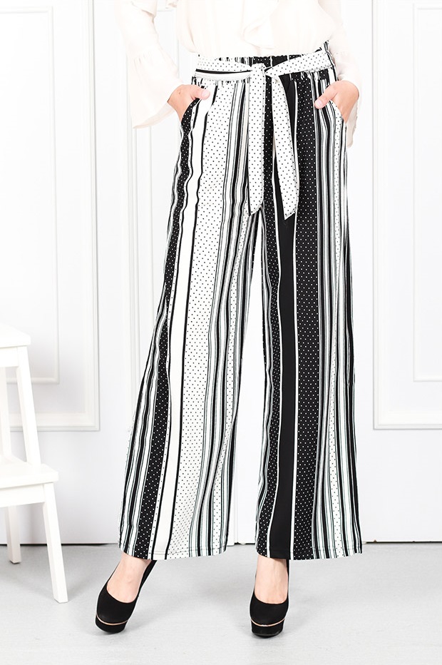 QA-633 PRINTED FLARE PANTS BLACK