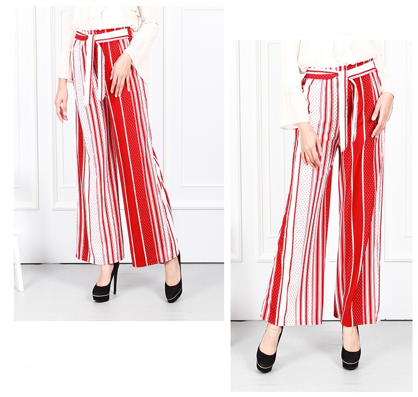 QA-633 PRINTED FLARE PANTS RED