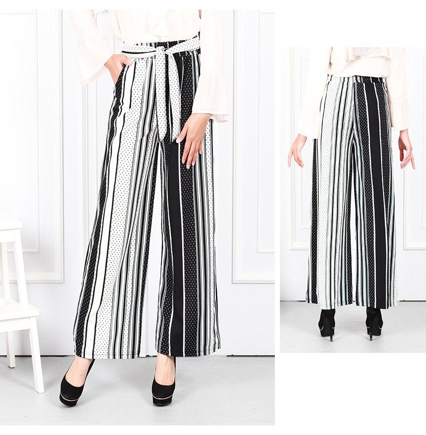 QA-633 PRINTED FLARE PANTS BLACK