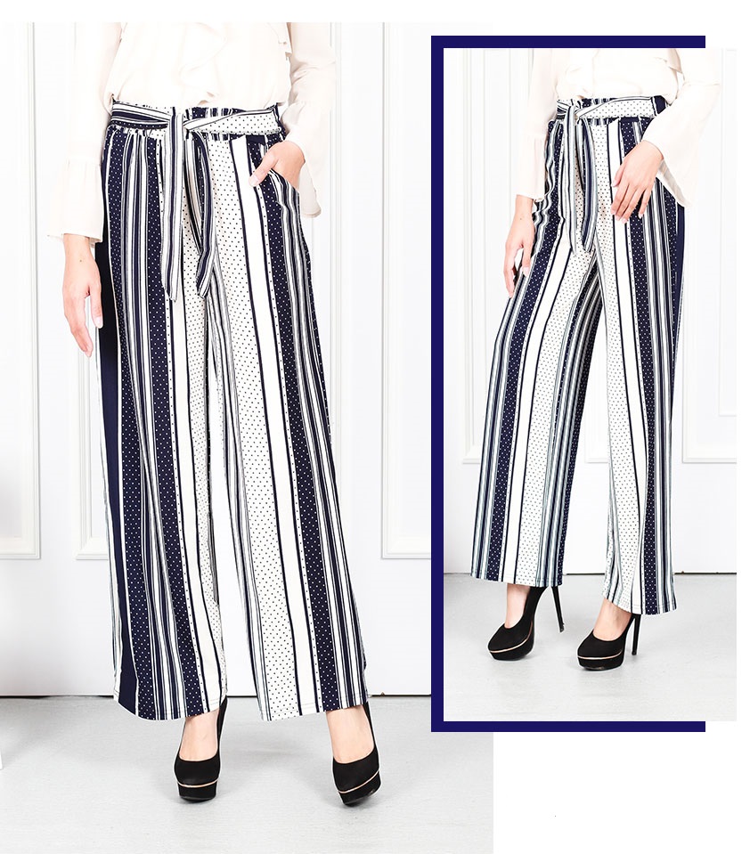 QA-633 PRINTED FLARE PANTS NAVY BLUE