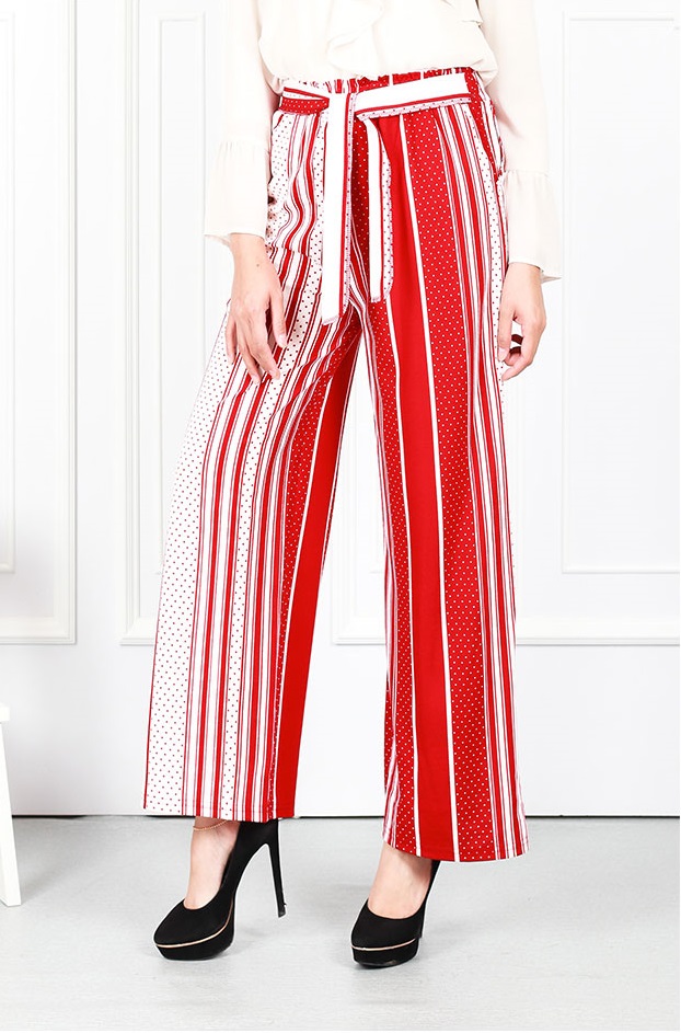 QA-633 PRINTED FLARE PANTS RED