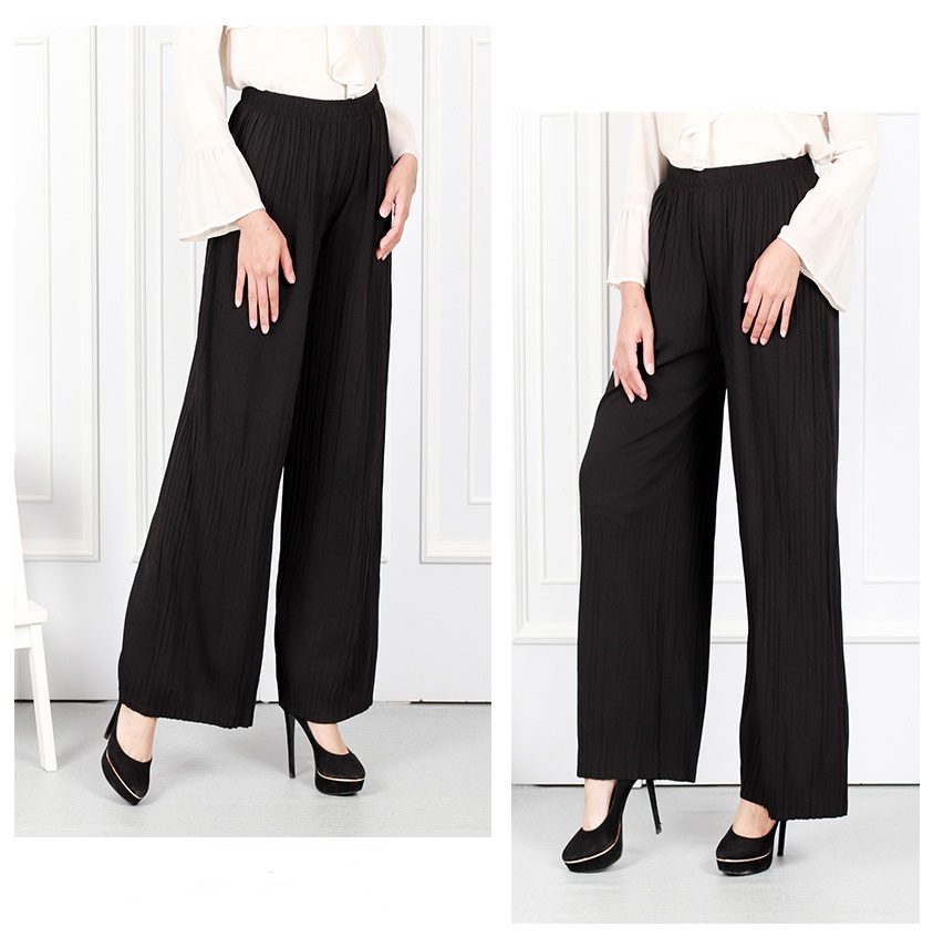 QA-635 ELASTIC CASUAL PANTS BLACK