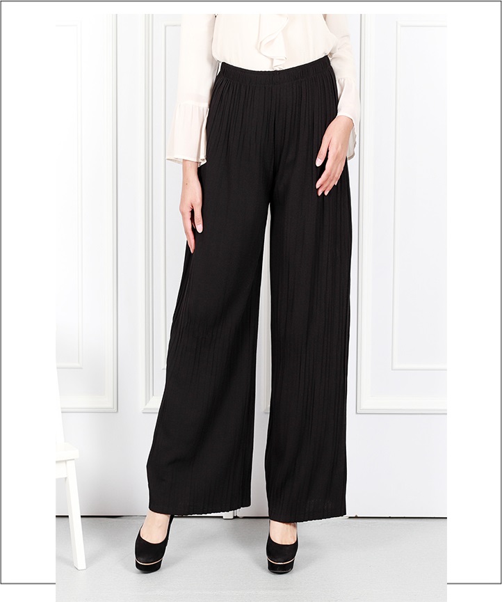 QA-635 ELASTIC CASUAL PANTS BLACK