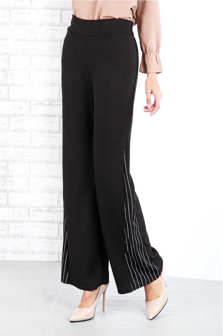 QA-642 SIDE SLITS PALAZZO BLACK