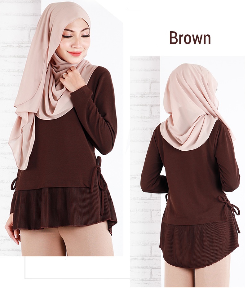 QA-643  SIDE RIBBON BLOUSE BROWN