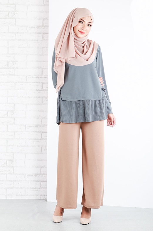 QA-643  SIDE RIBBON BLOUSE GREY